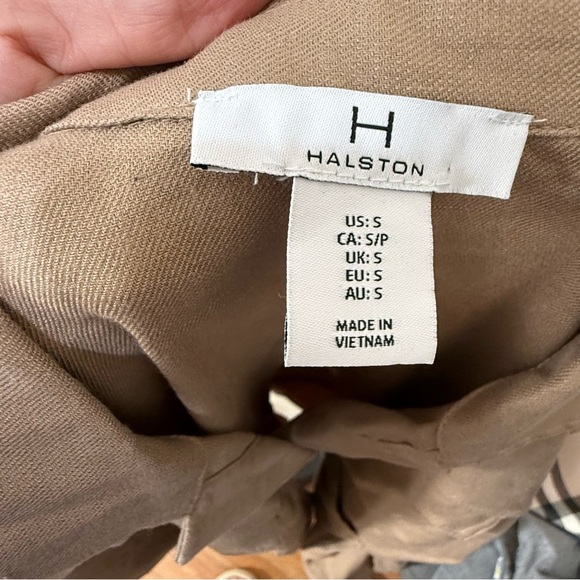 H Halston safari cargo belted linen blend tan jacket size large size  small - Picture 3 of 4